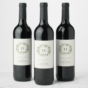 Etiqueta Para Botella De Vino Boda de invierno con Snowberry y Eucalipto Crema