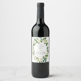 Etiqueta Para Botella De Vino Boda de la flor verde blanca