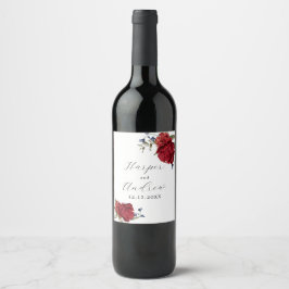 Etiqueta Para Botella De Vino Boda de la Marina Borgoña Flores
