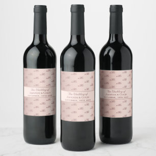 Etiqueta Para Botella De Vino boda de la pareja de iniciales de Rosa de oro mono