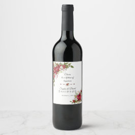 Etiqueta Para Botella De Vino Boda de la poinsettia blanca roja de los navidades