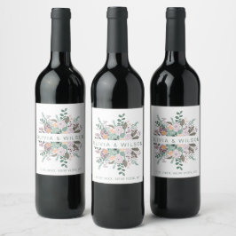 Etiqueta Para Botella De Vino Boda de la vegetación del eucalipto rosa de color 