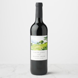 Etiqueta Para Botella De Vino Boda de las colinas rurales rusticas de color verd