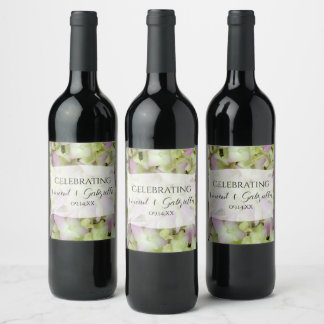 Etiqueta Para Botella De Vino Boda de las flores de hidrangea casi rosada