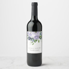 Etiqueta Para Botella De Vino Boda de leafy floral de la Marina Rusa Violeta Púr