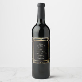 Etiqueta Para Botella De Vino Boda de lujo negro y dorado de Gran Gatsby