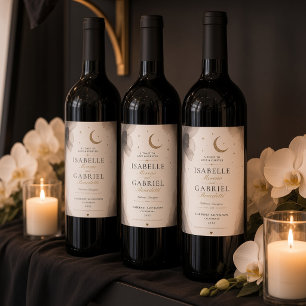 Etiqueta Para Botella De Vino Boda de Luna Celestial de Lujo