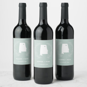 Etiqueta Para Botella De Vino Boda de mapas del estado de Alabama