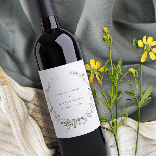 Etiqueta Para Botella De Vino Boda de marco de circulo de flor silvestre Rubor P