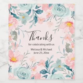 Etiqueta Para Botella De Vino Boda de marco floral rosa y verde