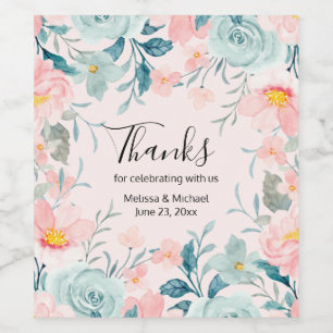 Etiqueta Para Botella De Vino Boda de marco floral rosa y verde