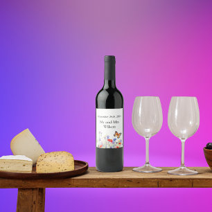 Etiqueta Para Botella De Vino Boda de mariposa acuarela y flores silvestres
