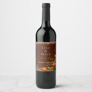 Etiqueta Para Botella De Vino Boda de mariposa floral rustica de madera oscura