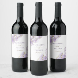 Etiqueta Para Botella De Vino boda de mármol dorado lavanda Etiqueta de vino