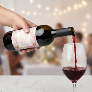 Etiqueta Para Botella De Vino Boda de mármol rosa y dorado