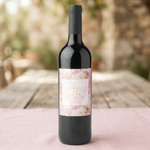 Etiqueta Para Botella De Vino Boda de mármol rosa y dorado