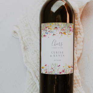 Etiqueta Para Botella De Vino Boda de Meadow Colorful Wildflower