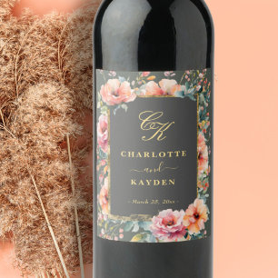 Etiqueta Para Botella De Vino Boda de monograma de floración rústica sage verde