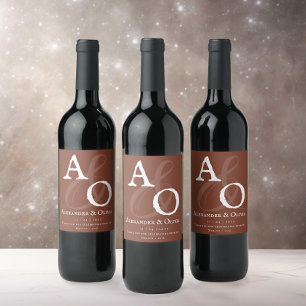 Etiqueta Para Botella De Vino Boda de Monograma Minimalista del Naranja del atar