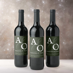 Etiqueta Para Botella De Vino Boda de monograma Minimalista verde esmeralda