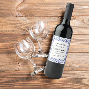 Etiqueta Para Botella De Vino Boda de mosaico azul de lemones mediterráneos