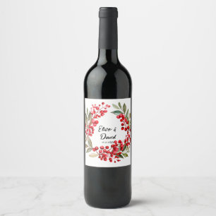 Etiqueta Para Botella De Vino Boda de Navidades de la Guerra de Berry Wreath