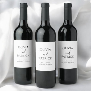 Etiqueta Para Botella De Vino Boda de nombres de novia y novio minimalista simpl