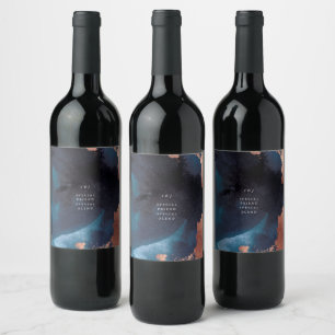 Etiqueta Para Botella De Vino Boda de oro de la Marina Azul Moody Rosa