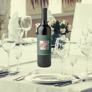 Etiqueta Para Botella De Vino Boda De Oro Script Bride Y Groom Photo   Verde