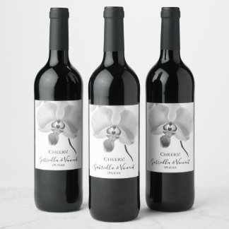 Etiqueta Para Botella De Vino Boda de orquídeas negras y blancas