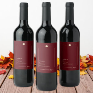 Etiqueta Para Botella De Vino Boda de otoño borgoña
