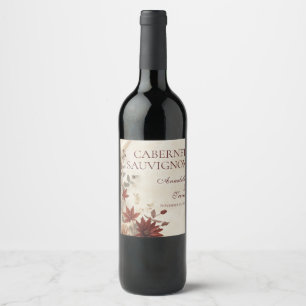 Etiqueta Para Botella De Vino Boda de otoño con follaje floral y lino