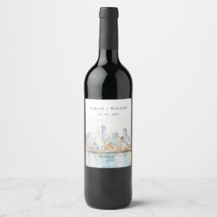 Etiqueta Para Botella De Vino Boda de paisaje al acuarela de San Francisco