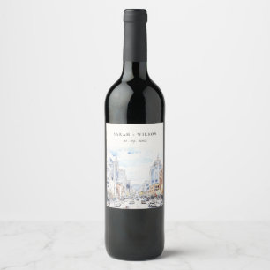 Etiqueta Para Botella De Vino Boda de paisaje de acuarela de Omaha Nebraska