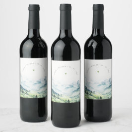 Etiqueta Para Botella De Vino Boda de paisajes de montaña de nieve de color agua