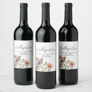 Etiqueta Para Botella De Vino Boda de Pájaro en Flores