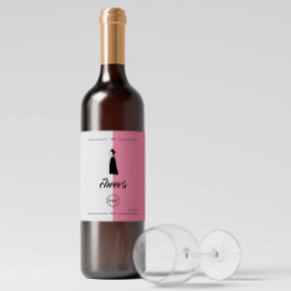 Etiqueta Para Botella De Vino Boda de parejas dibujadas con mano rosada