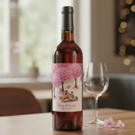 Etiqueta Para Botella De Vino Boda de picnic personalizada con flor de cerezo