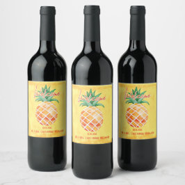 Etiqueta Para Botella De Vino Boda de piña bienvenida Monograma amarillo