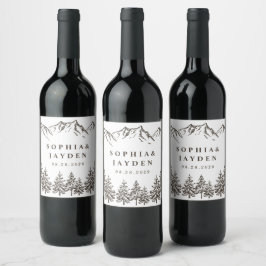 Etiqueta Para Botella De Vino Boda de pino de color de agua elegante de montaña