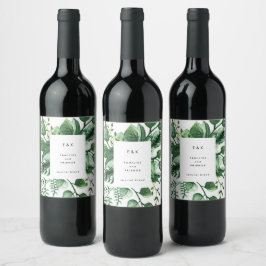 Etiqueta Para Botella De Vino Boda de Plantas Leafy de Verdor Fresco