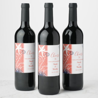 Etiqueta Para Botella De Vino Boda de playa blanca de la Marina de Coral