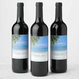 Etiqueta Para Botella De Vino Boda de Playa de Destino Aclamaciones