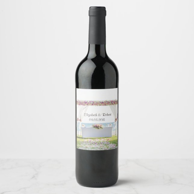 Etiqueta Para Botella De Vino Boda de playa floral (Anverso)