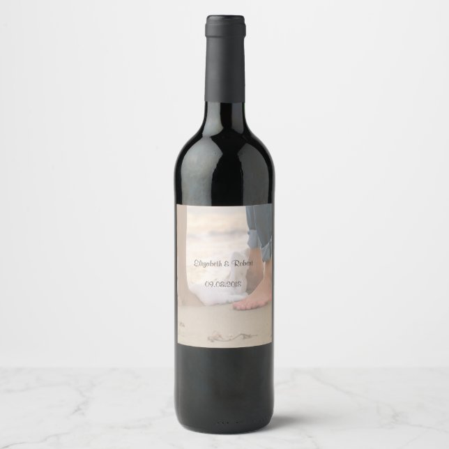 Etiqueta Para Botella De Vino Boda de playa, pies (Anverso)