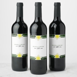 Etiqueta Para Botella De Vino Boda de Plumeria Frangipani Amarillo
