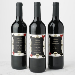 Etiqueta Para Botella De Vino Boda de Póquer del Casino Glamorous Gold Vegas