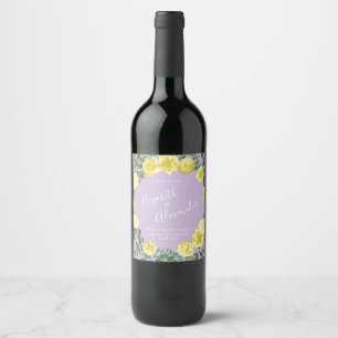 Etiqueta Para Botella De Vino Boda de Primavera Elegante Amarillo y Morado Vinta