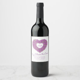 Etiqueta Para Botella De Vino Boda de ramos de corazón de tulipán morado