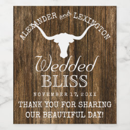 Etiqueta Para Botella De Vino Boda de Rancho Rústico del País de Texas Longhorn